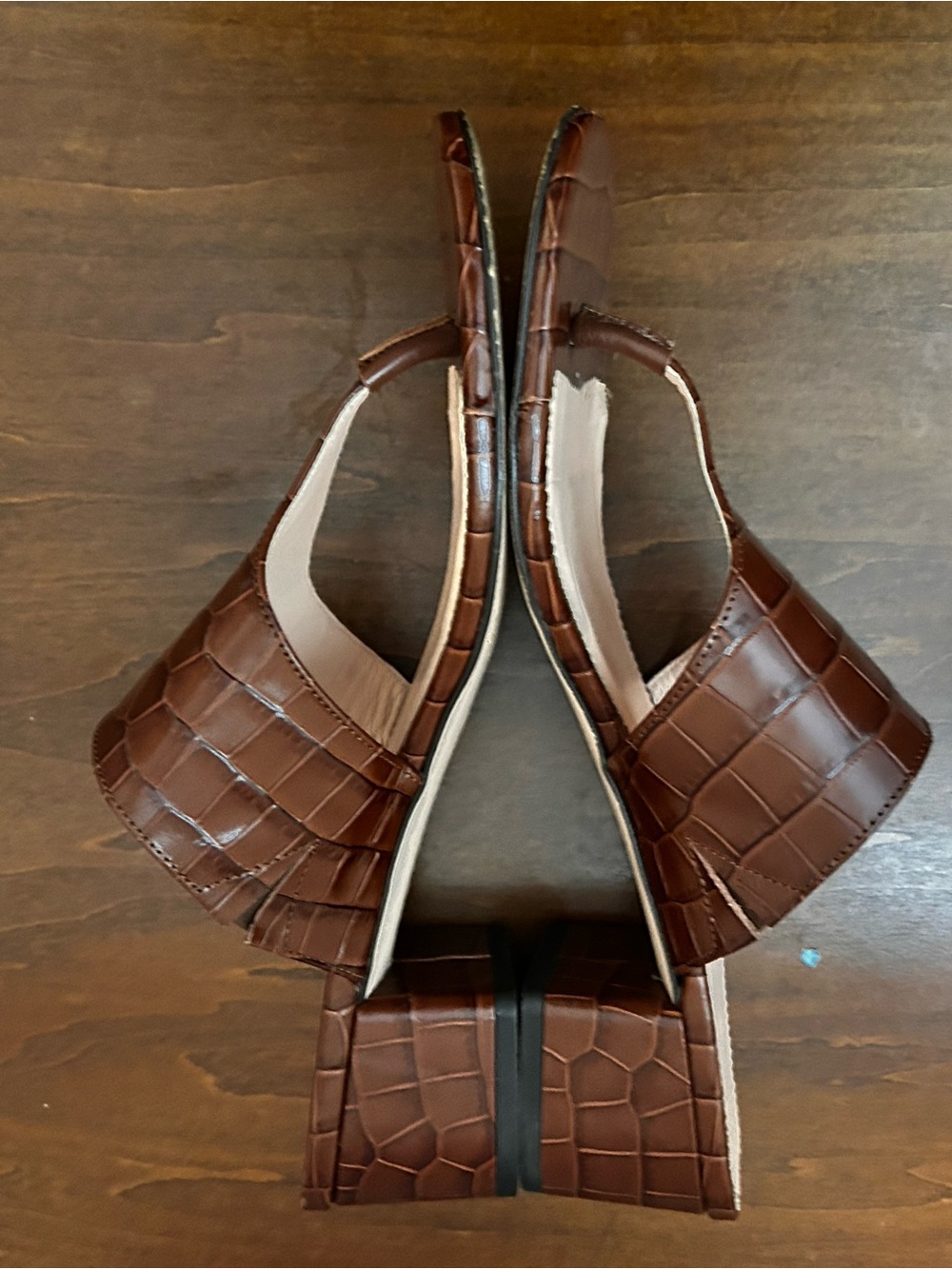 JCrew Brown Croc-Embossed Leather Thong Sandals block heel 10.5 - Picture 4 of 14
